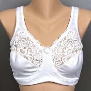 Glamorise Natural-Wire Cup Underwire Lace Bra Size 42B 9055 White Unlined
